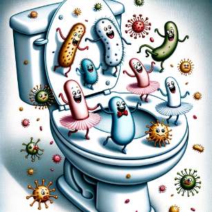 WC avec bactéries qui dansent
